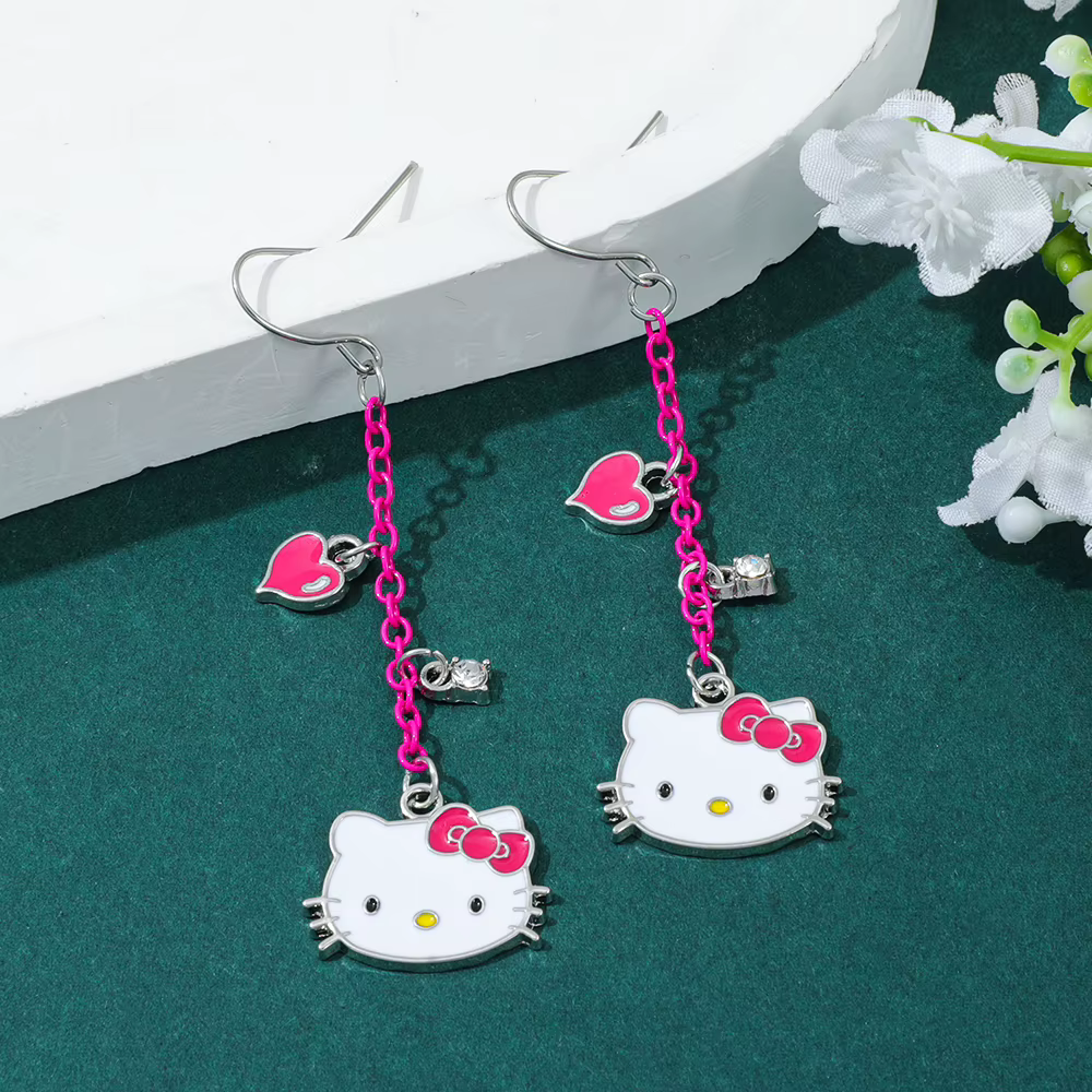 Boucles d'oreilles Hello Kitty, pendentif d'oreille à breloques mignonnes, accessoire de bijoux à la mode pour filles et femmes, cadeau exquis