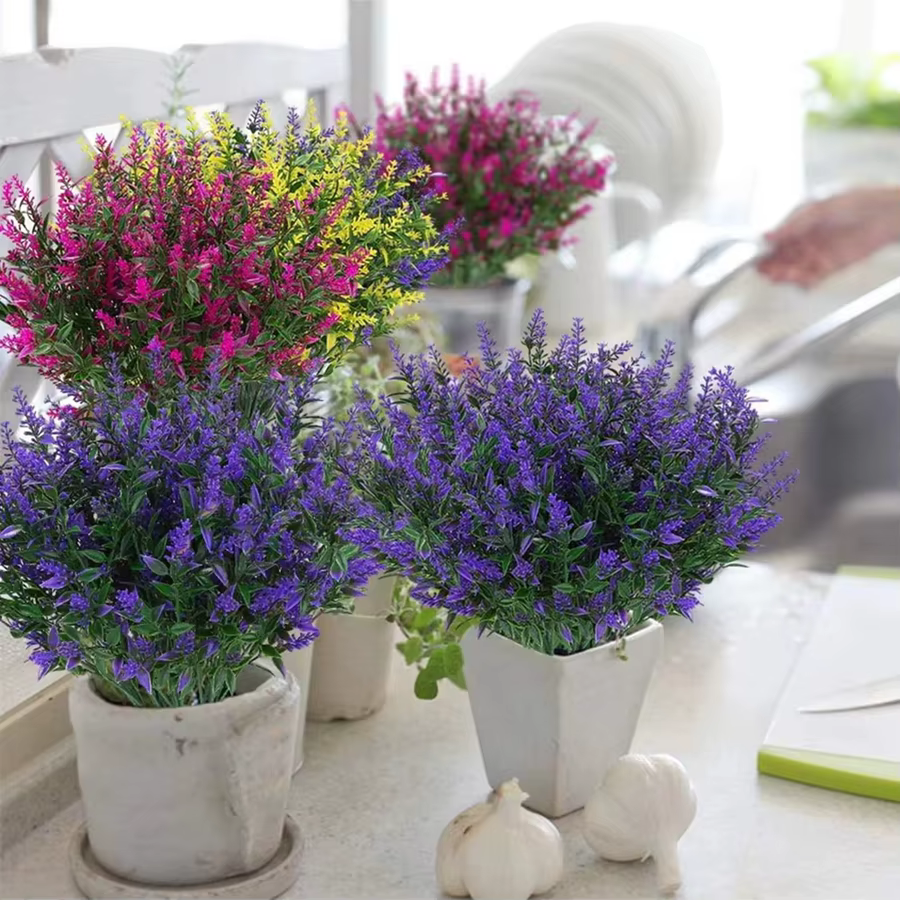 6Pcs Plante Artificielle Lavande Bouquet De Mariage Maison Chambre Ornement Extérieur Jardin Cour Festival Décor BRICOLAGE Cadeau Produit Décoratif