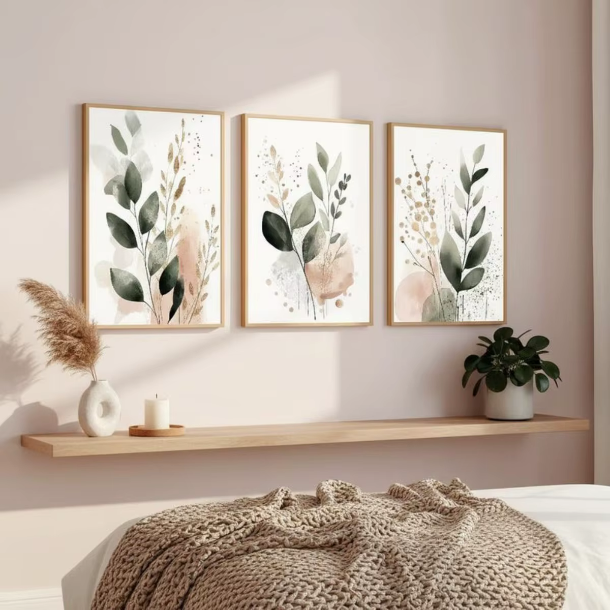 Lot de 3 affiches sur toile abstraites à thème végétal