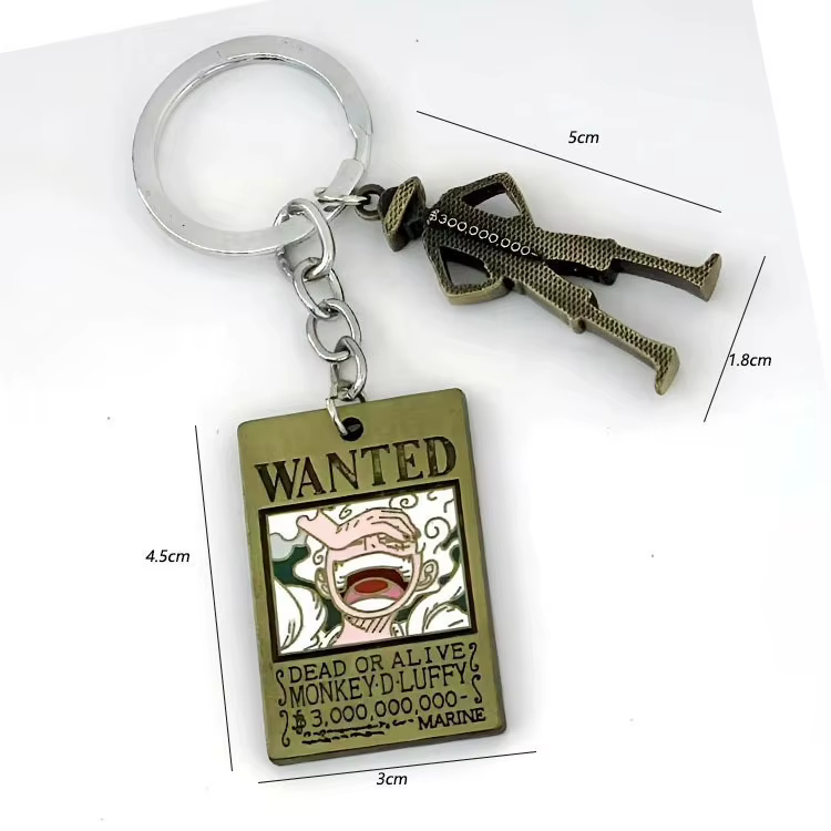 Porte-clés One Piece Luffy Roronoa Zoro Ace, design créatif de dessin animé, style 'Wanted', en alliage, pendentif décoratif pour sac à dos, cadeau