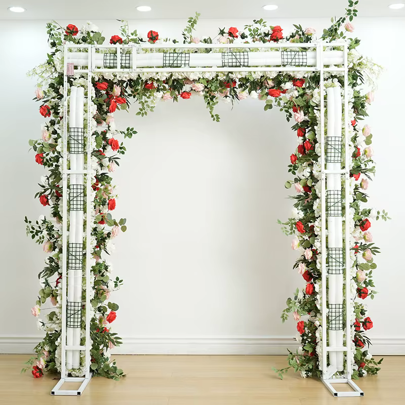 A8889 Haricots bordeaux Décor de rangée de fleurs vertes roses