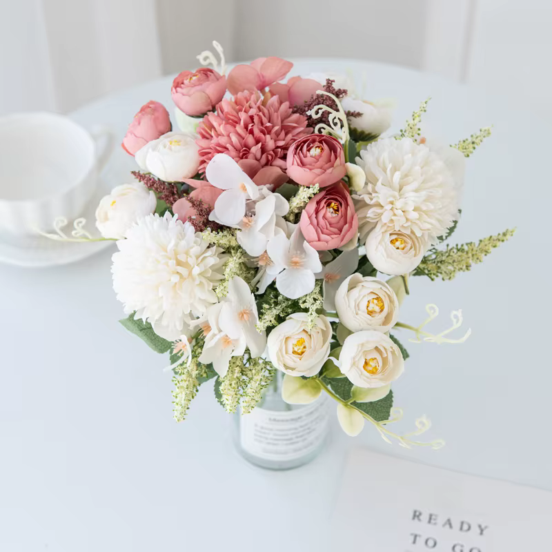 Hortensia artificielle fleurs Scrapbook soie thé Rose bourgeons Vase maison chambre décor saint valentin mariage Bouquet bricolage cadeau accessoire guirlande