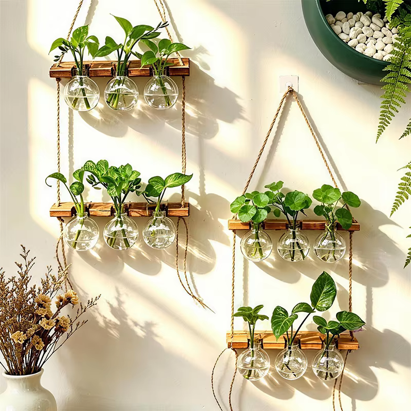 Vase mural en bois et ABS de style bohème pour plantes aquatiques