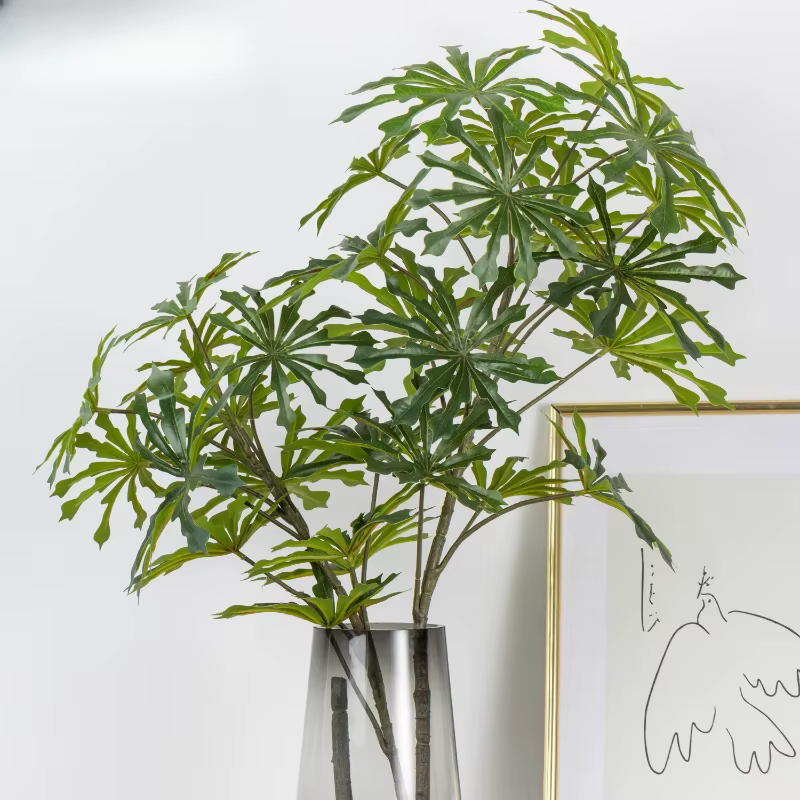 Plantes artificielles de simulation de feuilles de manioc vertes pour jardin