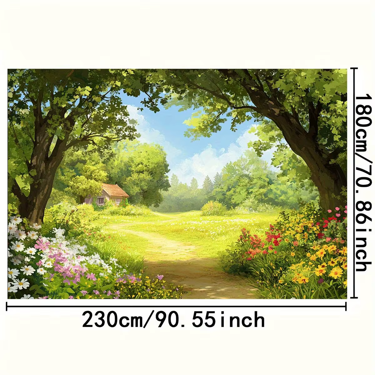 1 morceau de chemin de forêt de fleurs-décoration murale de paysage rural Pastel