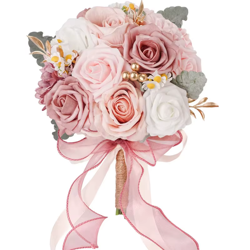 Bouquets de mariée en roses artificielles poussiéreuses