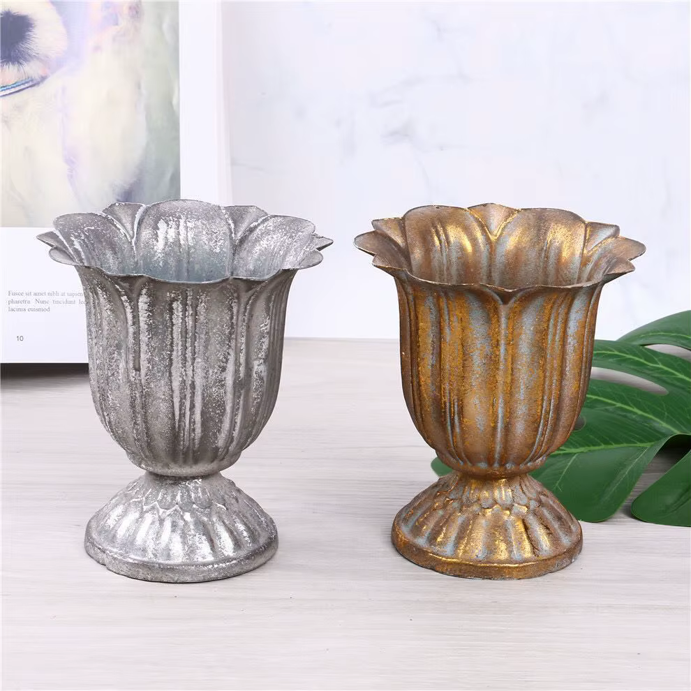Vase en métal européen Vintage, décor Floral, Art en fer, accessoire de photographie pour la maison, Pot de fleur décoratif