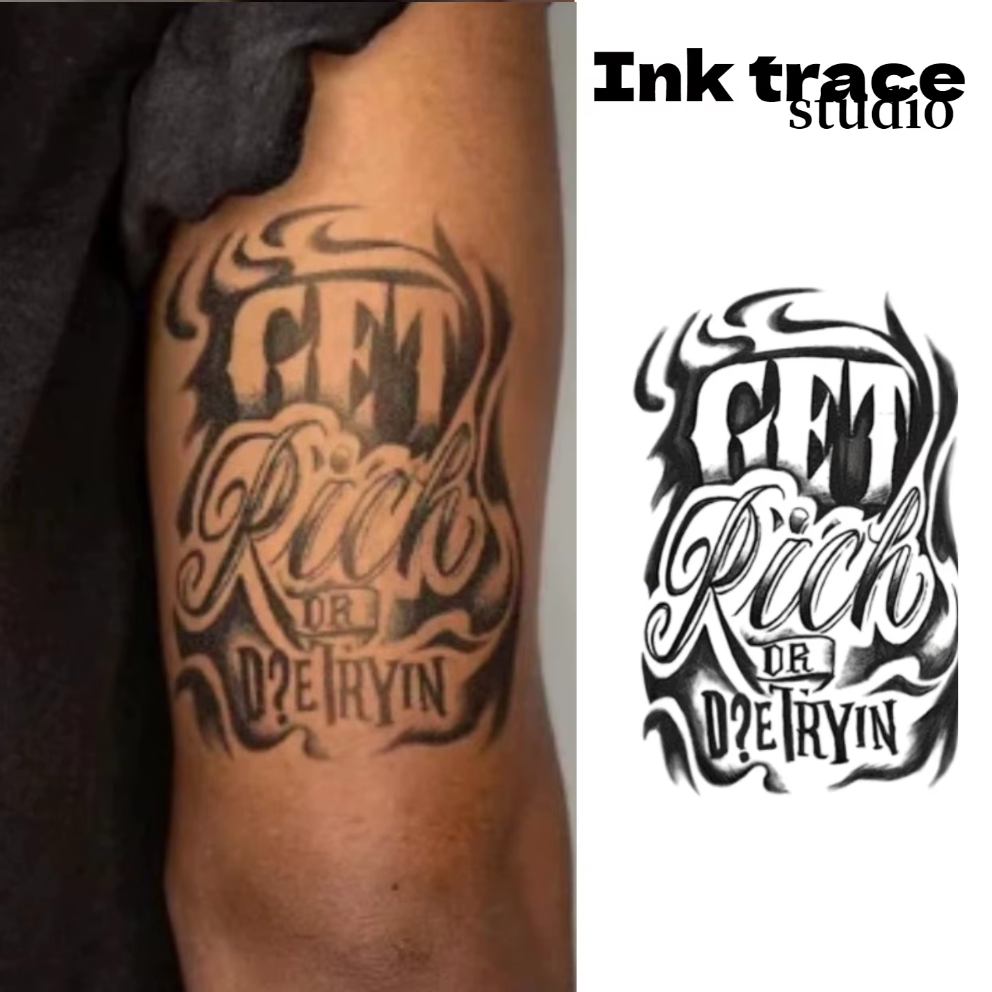 Tatouage semi-permanent | Totem porte-bonheur, motif graffiti, tatouage style hip-hop « devenir riche rapidement », tatouage pour le cou | Combinaison imperméable unisexe