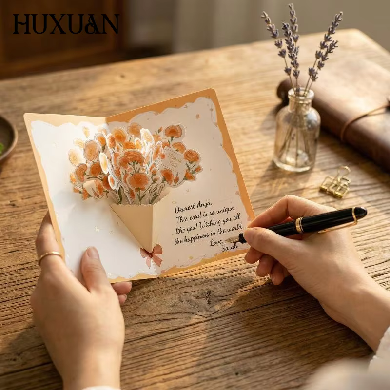Carte de vœux 3D faite à la main avec fleurs