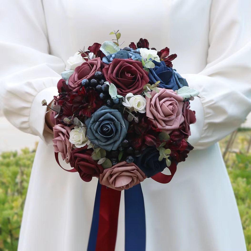 Yannew poussiéreux Rose fleur artificielle Bouquets de mariée
