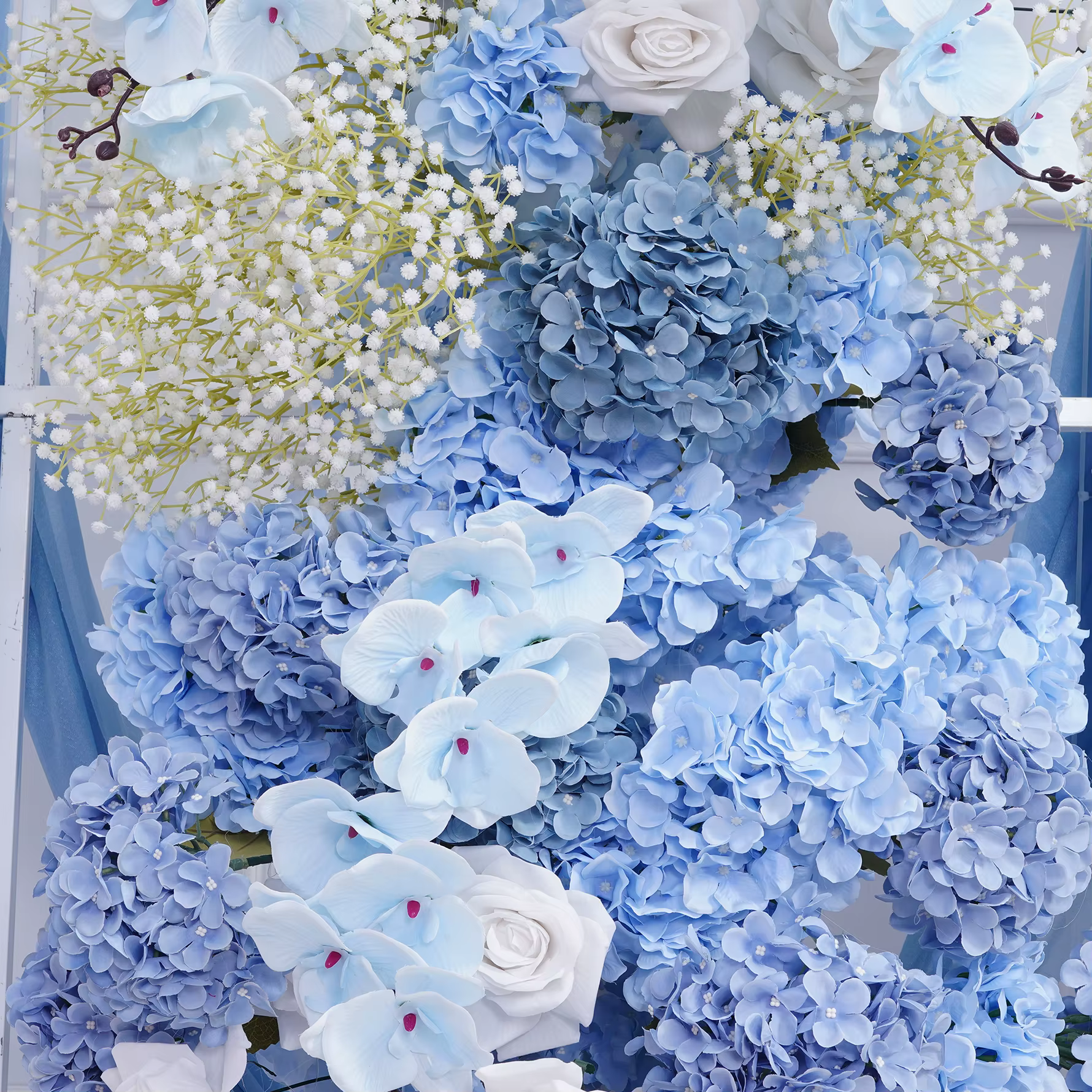 Grand hortensia bleu brume et blanc