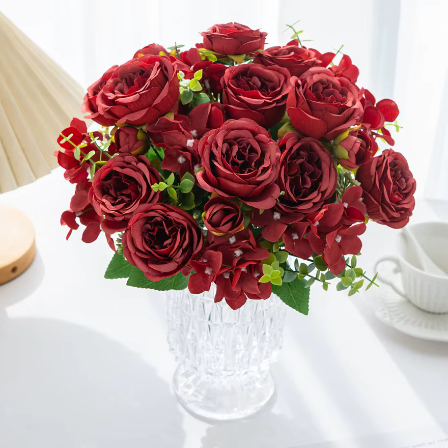 Fleur artificielle de pivoine de soie maison Vase chambre jardin extérieur cour couronne de mariage Bouquet de mariée