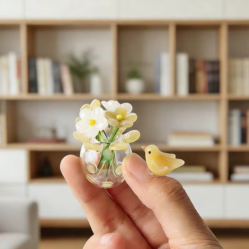 Décoration florale en verre