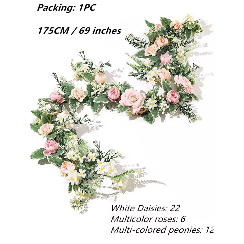 Guirlande de fleurs artificielles roses 175 cm