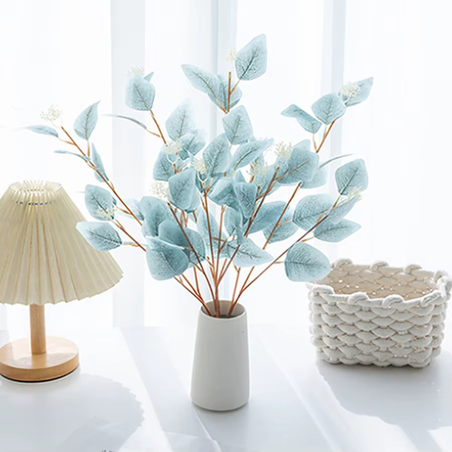 Plantes artificielles fausses feuilles trois volets EucalyptusWedding Bonsaï décoration de la maison Table intérieure