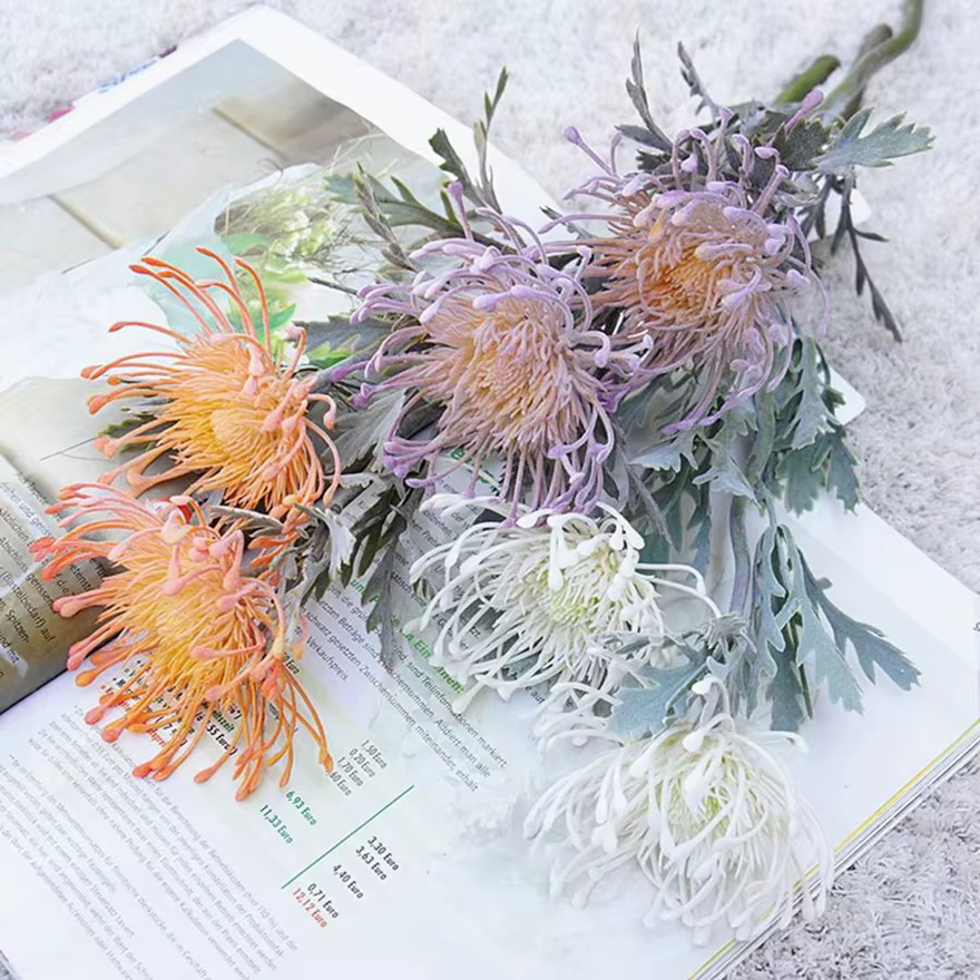 Fleurs artificielles branche courte griffe de crabe 2 fourchettes Pincushion Festival guirlande Vases maison pas cher décorations de mariage fausse plantation
