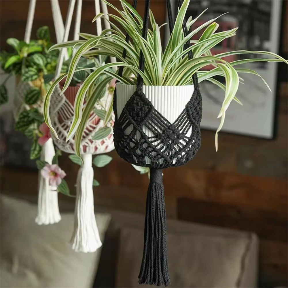 Porte-plante bohème avec pochette en filet
