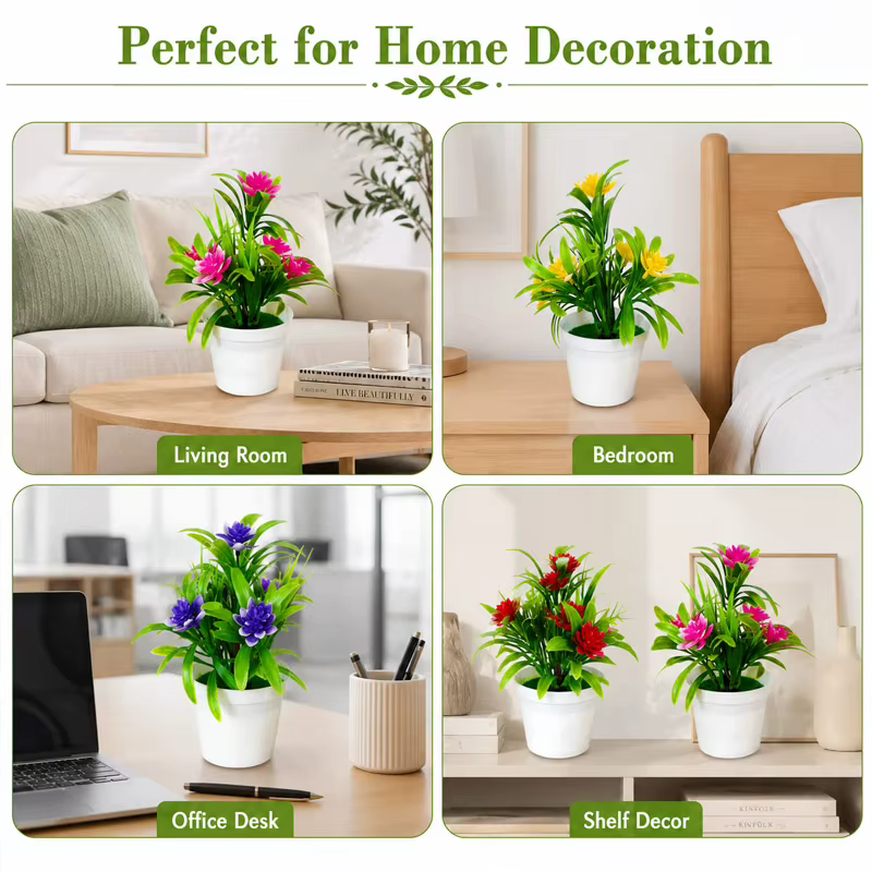 Mini-bonsaï de fleurs artificielles en pot pour décoration de table
