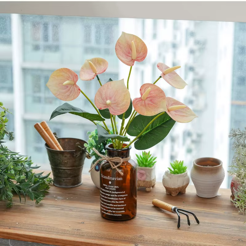 8 pièces de fleurs artificielles en plastique Anthurium
