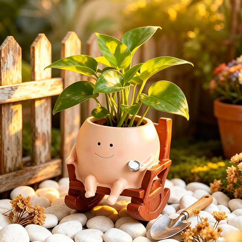 Pot de fleurs élégant en résine en forme de fantôme souriant