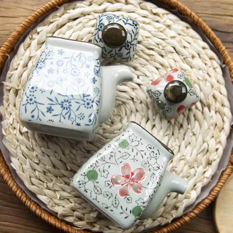 Pot à huile en céramique vintage, shakers de cuisine pour sel et Belle, boîte d'assaisonnement, pot à épices ménager, bouteille de soja ce, outils de cuisine