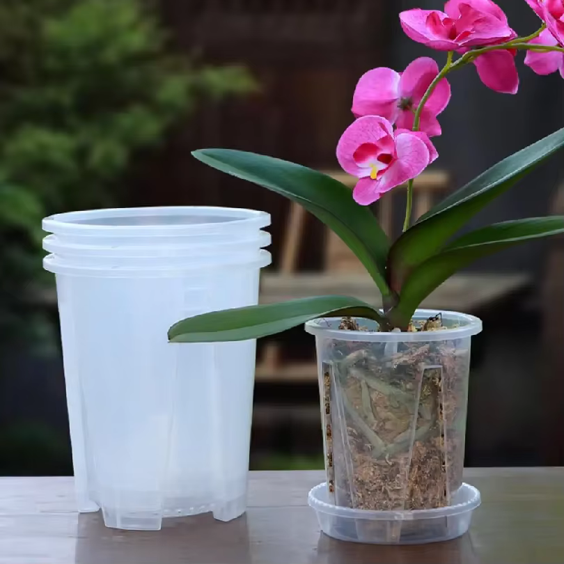 Pot de fleurs transparent en plastique pour le contrôle des racines
