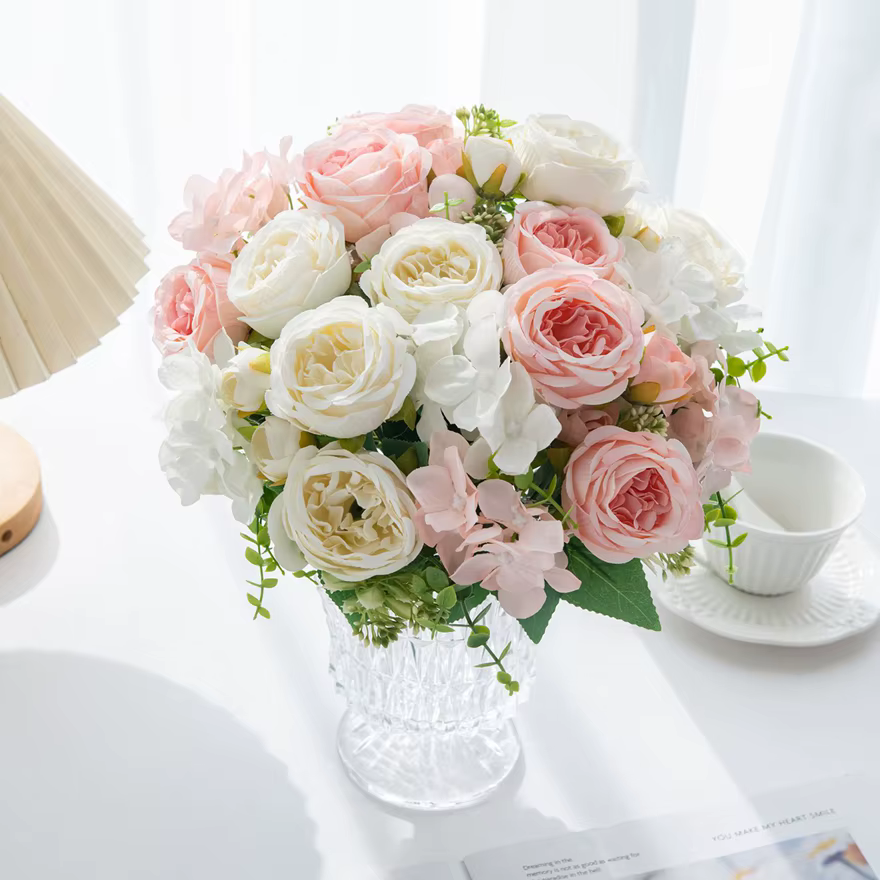 Fleur artificielle de pivoine de soie maison Vase chambre jardin extérieur cour couronne de mariage Bouquet de mariée