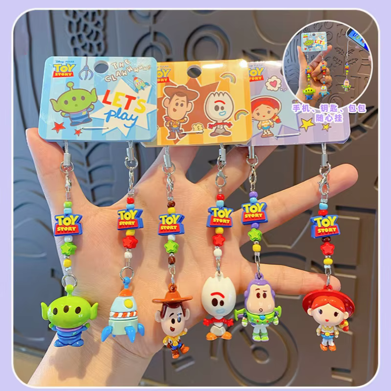 Pendentif authentique de la série Toy Story de Disney, porte-clés miniature en perles de dessin animé, collection d'ornements pour cadeaux