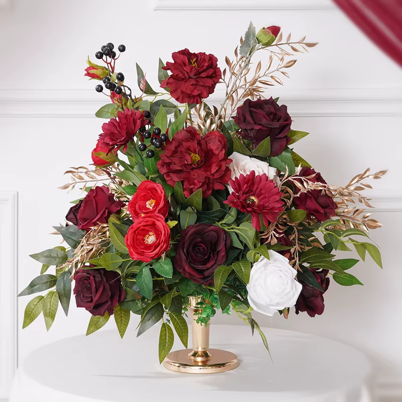 Centre de table floral à suspendre en forme de feuilles roses et vertes