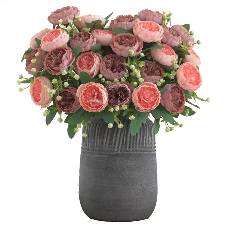 Fleurs artificielles d'aloès vert, 7 têtes, peinture à l'huile, Bouquet de pivoines, fausses fleurs en soie, Simulation de pivoines Orange, décoration de mariage