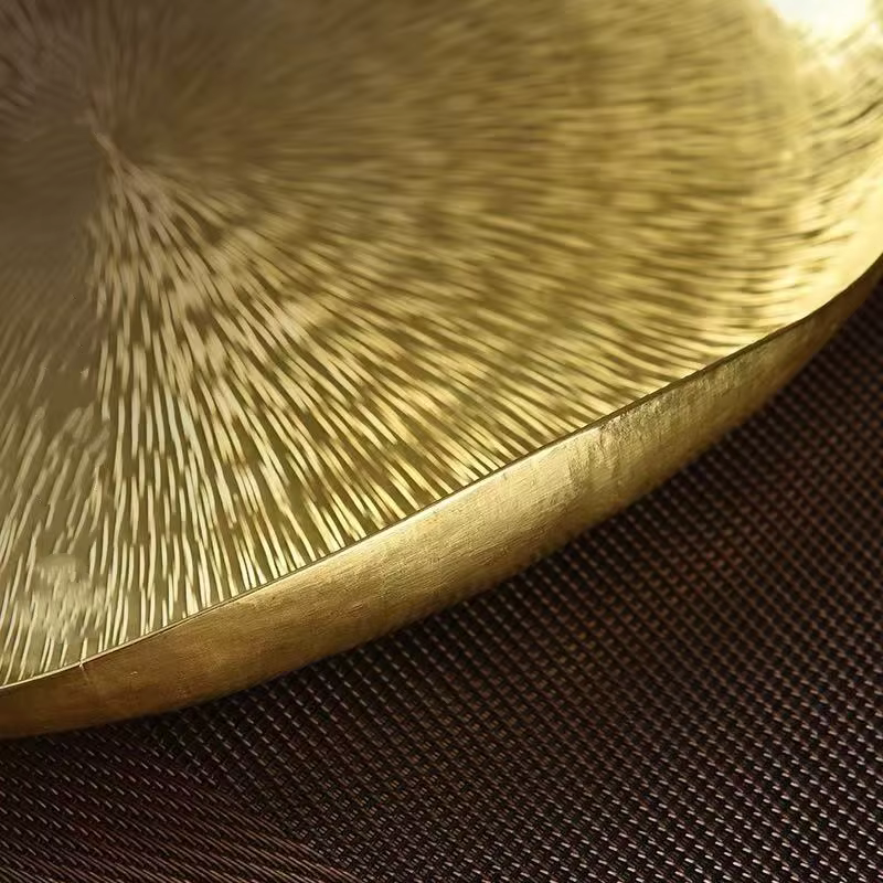 Plateau de tasse à café en laiton en forme de Texture de fleur de feuille de Lotus, soucoupe de tasse à thé rétro assiette de nourriture de fromage à la maison, décoration de Table de disque de collat