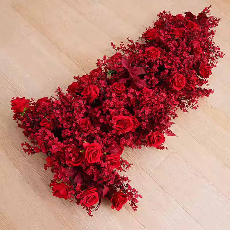 Rose rouge fleur de prunier décoration florale cadre d'arc d'angle accessoires de fond de mariage fête événement scène
