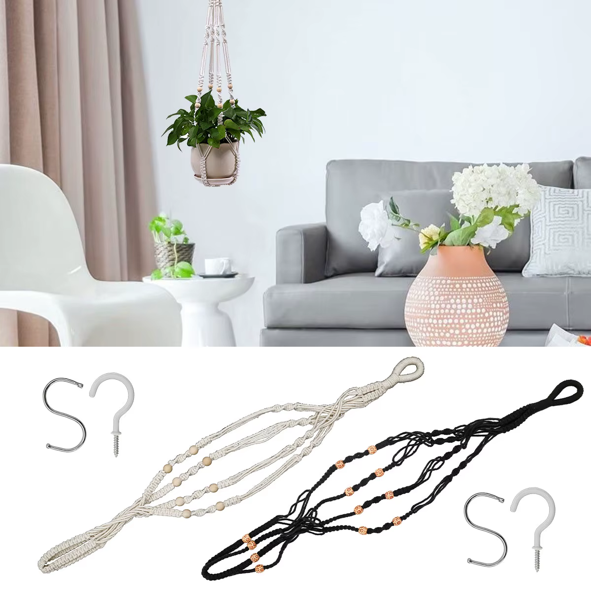 Filet de suspension pour plantes en macramé