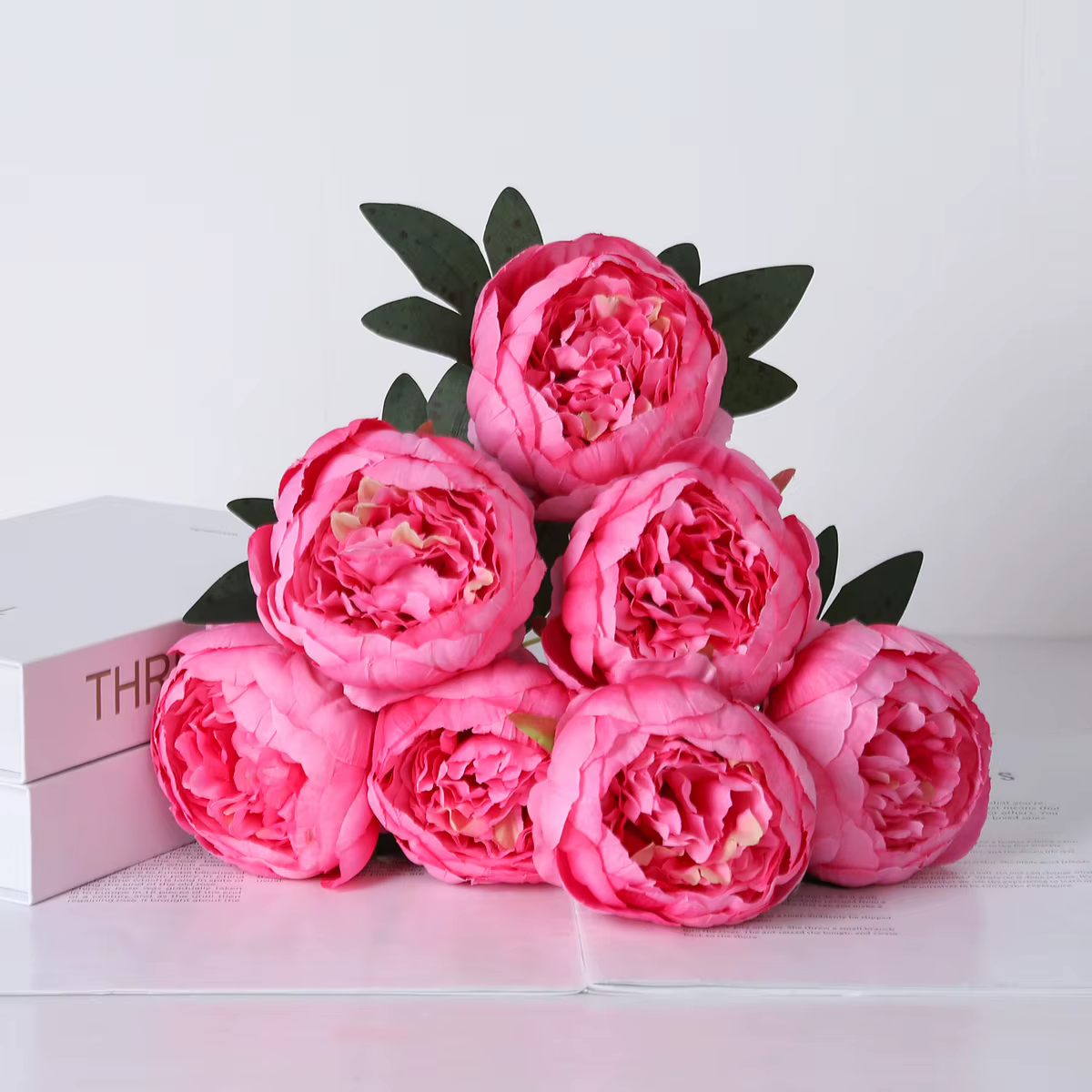 Bouquet de 7 grandes pivoines artificielles en soie pour mariage en extérieur
