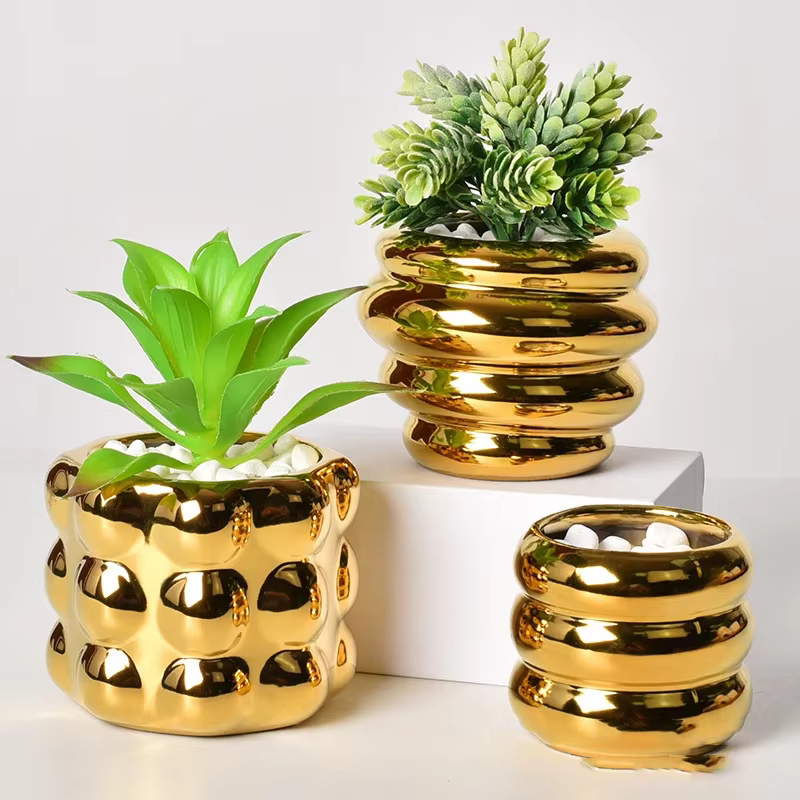 Pots de fleurs en céramique dorée électrolytique nordique