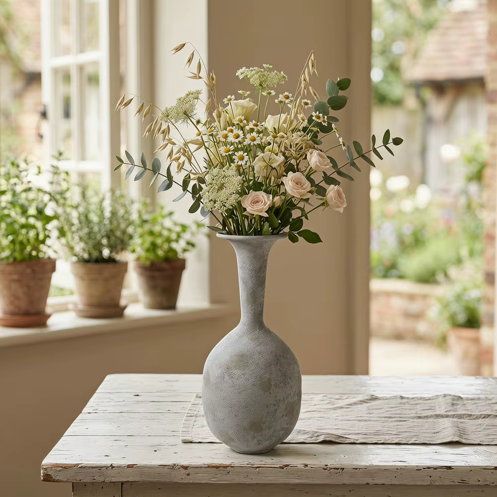 Vases et pots à fleurs en métal imitation poterie rustique vintage