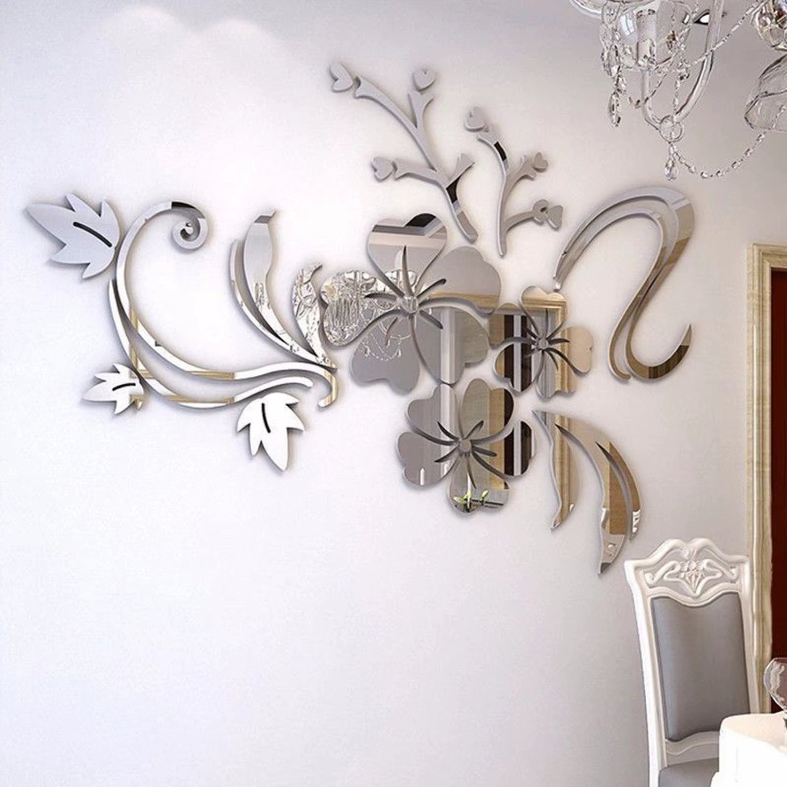 Autocollants muraux miroir en acrylique fleur