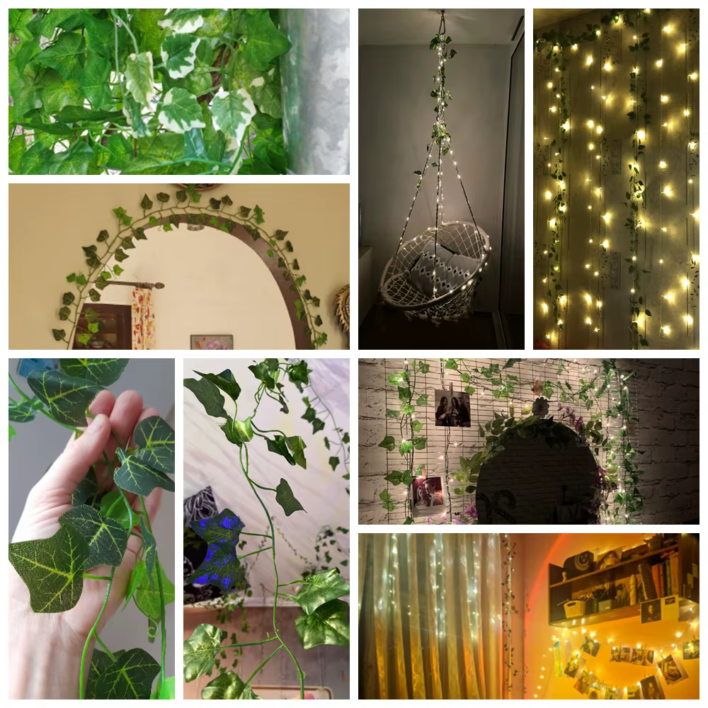 210cm Fleurs Artificielles Faux Plantes Lierre Vignes Soie Feuilles Vertes Liane Pour La Maison Chambre Décor Jardin