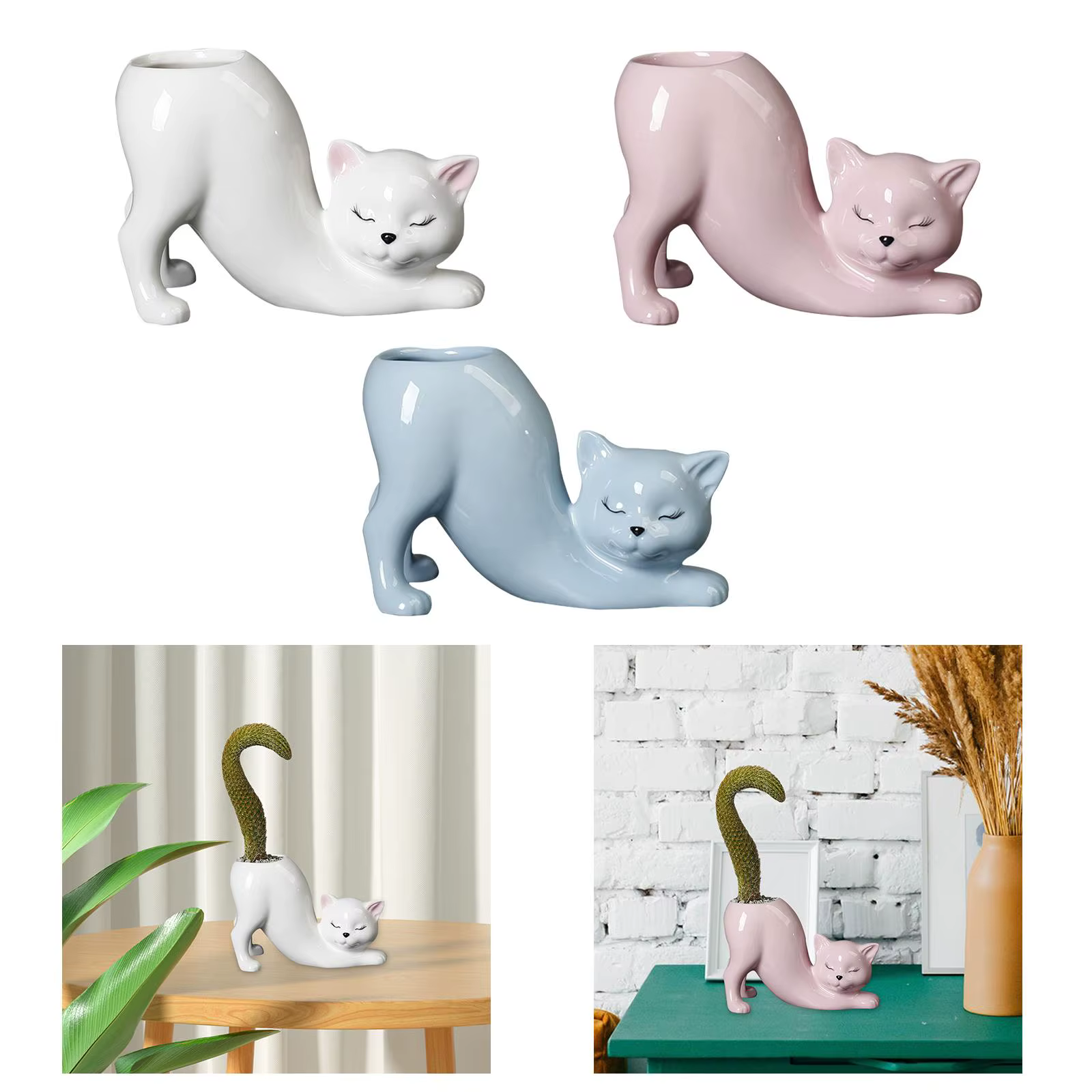 Pot de fleur de chat de dessin animé en céramique