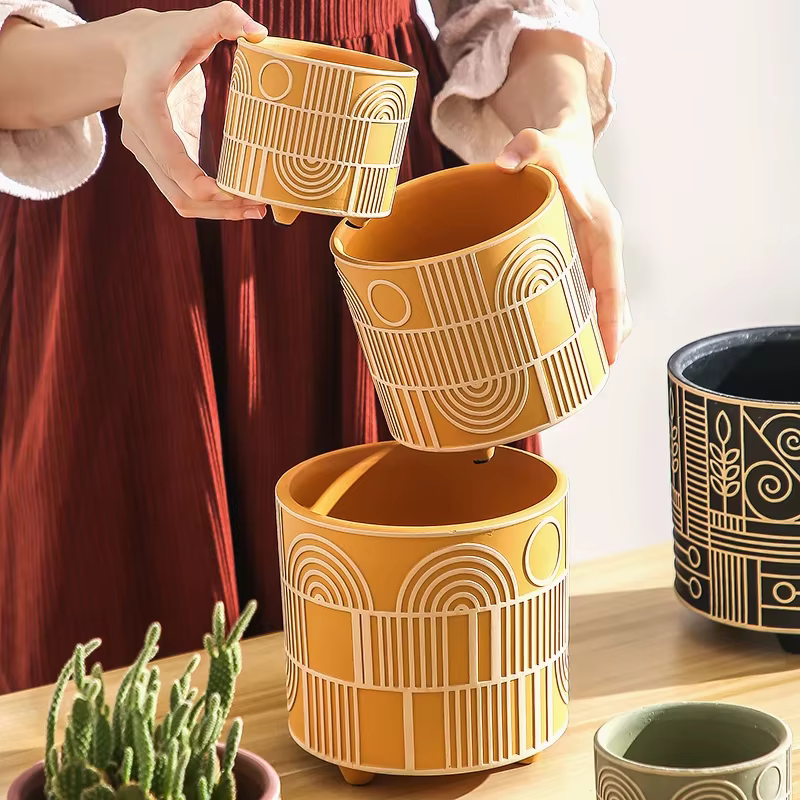 Pot de fleur cylindrique en céramique simple