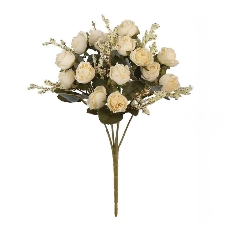 YO CHO Artificielle Soie Rose Fleur pour Fille Mariage Mini Bouquet DIY Home Party Décoration 15 Têtes Champagne Bleu