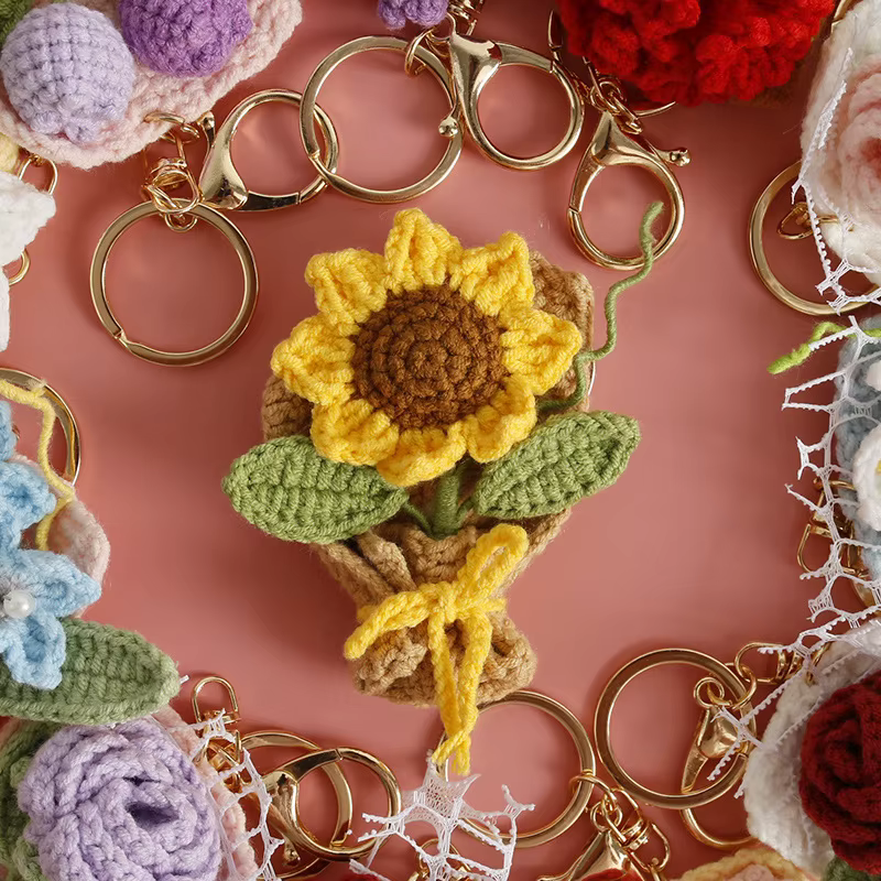 Porte-clés Bouquet de fleurs tricoté créatif