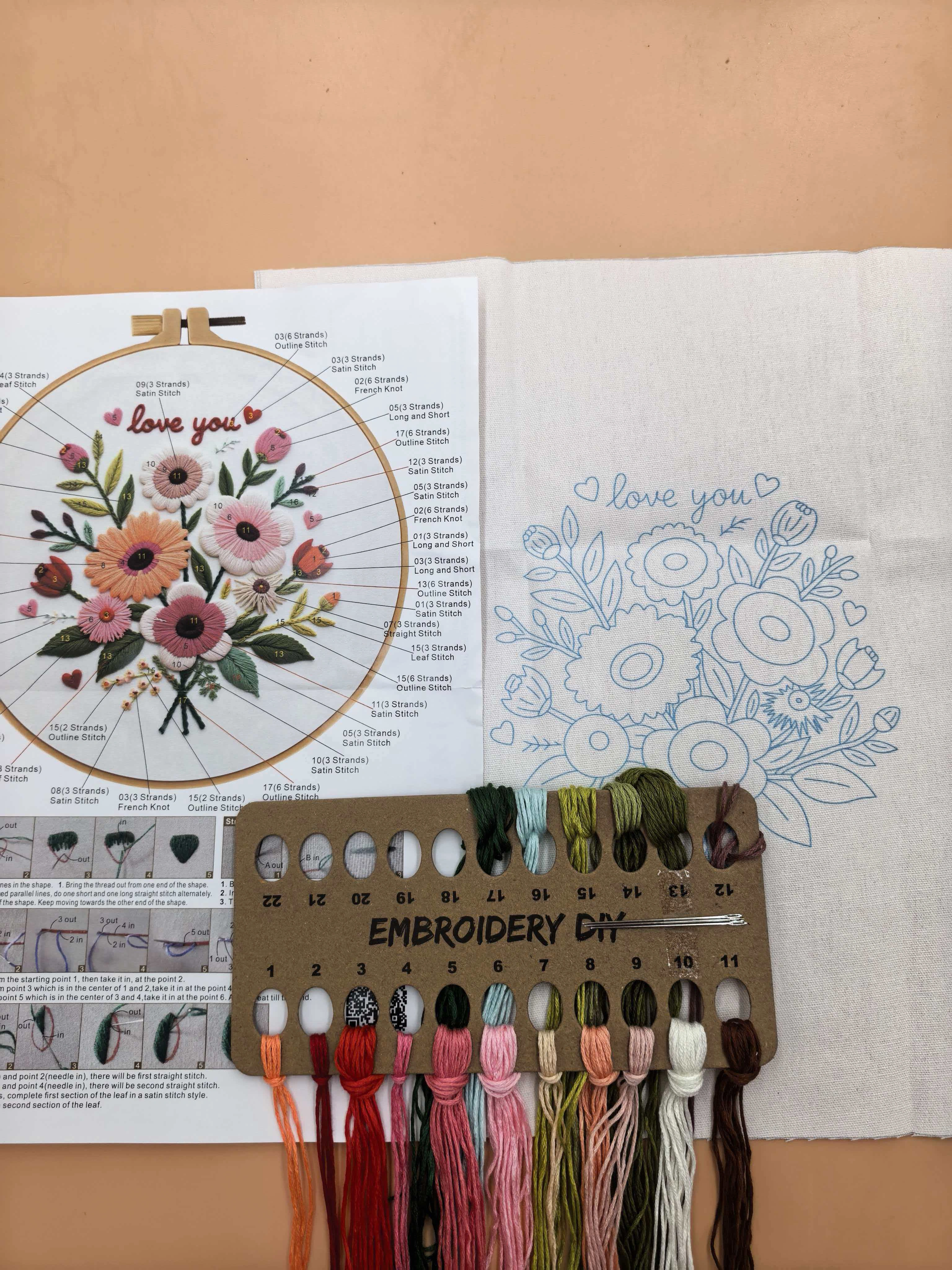 Kit de bricolage de broderie florale pour la saint-valentin