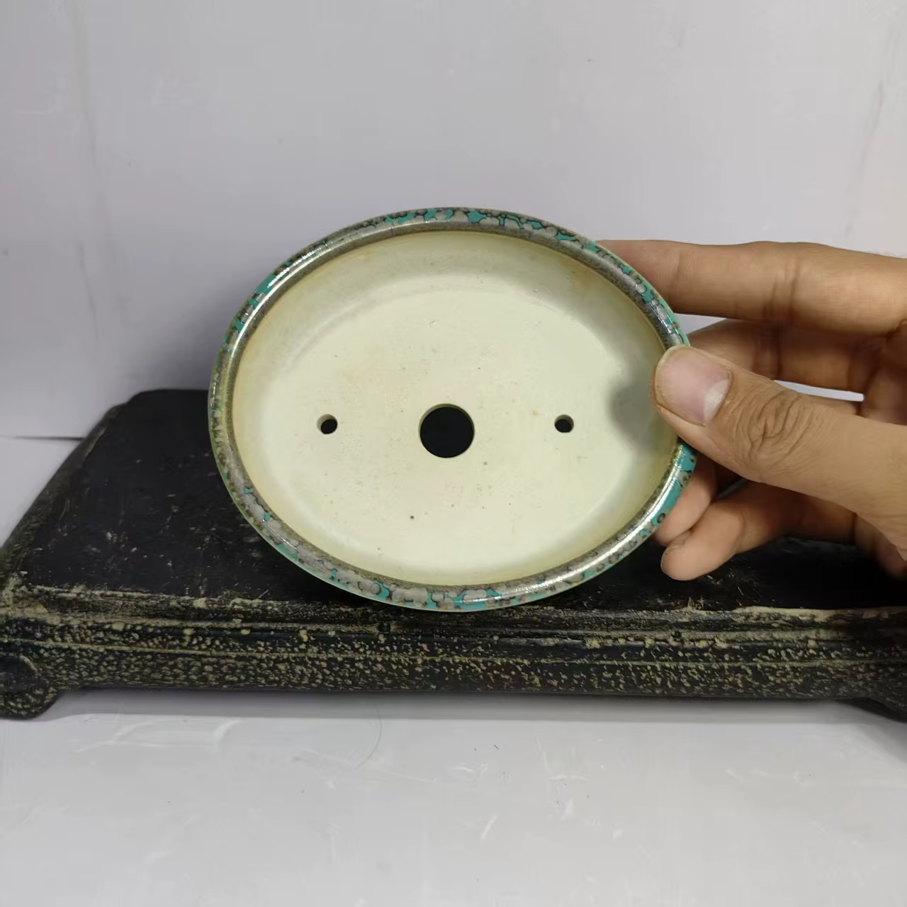 Pot à bonsaï glacé de forme ovale populaire avec motif de ligne