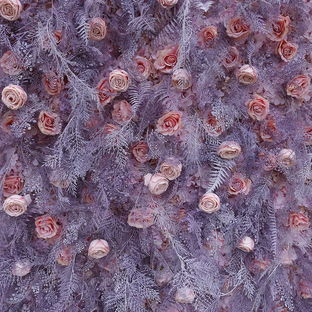 Panneau mural de fleurs artificielles roses et violettes