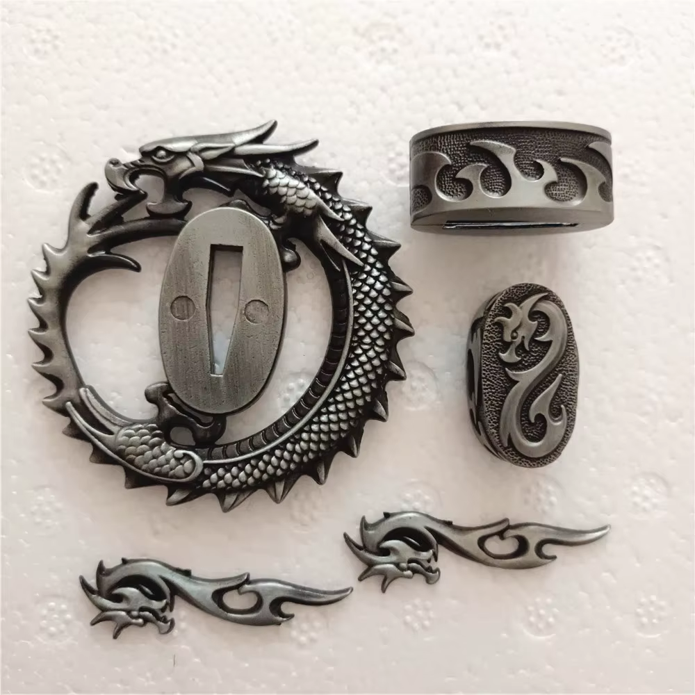 Ensemble d'accessoires de poignée d'épée de samouraï japonais, accessoires Dragon Tsuba, Menuki, Fuchi, Kashira, Habaki, Seppa, Katana, Wakizashi