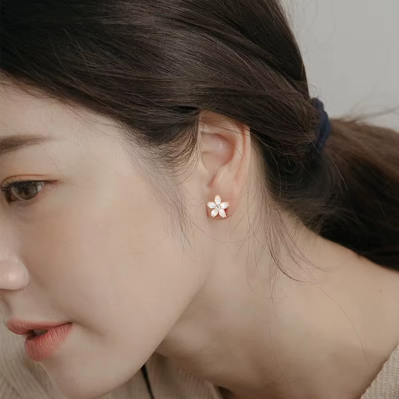 Boucles d'oreilles à tige en argent regardé 925 pour femme, fleur de coquillage, plante, mode coréenne exquise, boucle d'oreille à vis, piercing, cadeau de bijoux