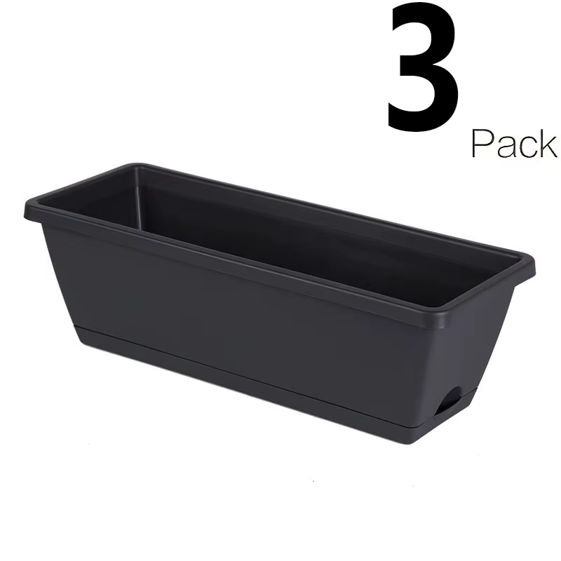 Lot de 3 jardinières rectangulaires pour fenêtre avec trous de drainage