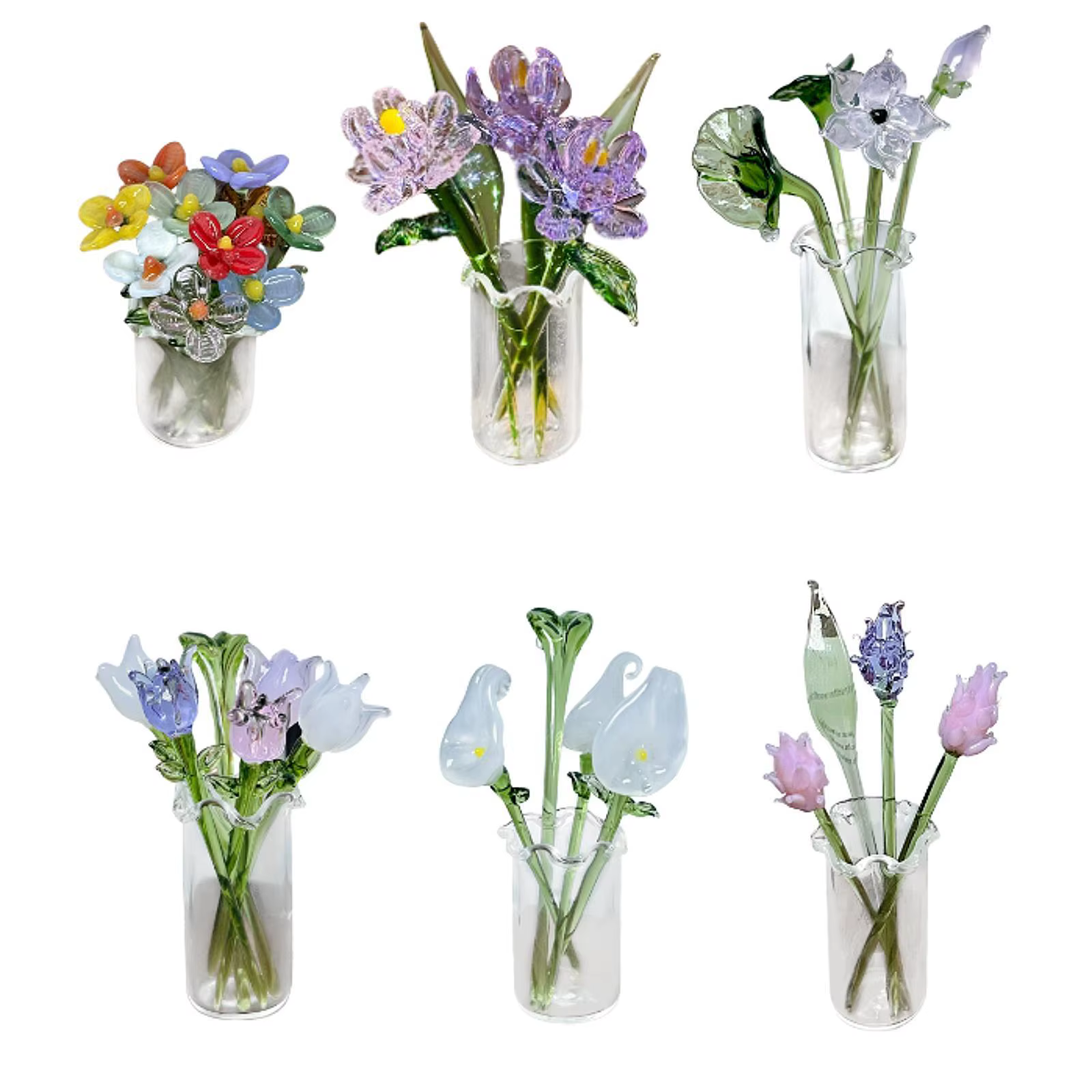 Figurine de fleurs en verre avec Vase