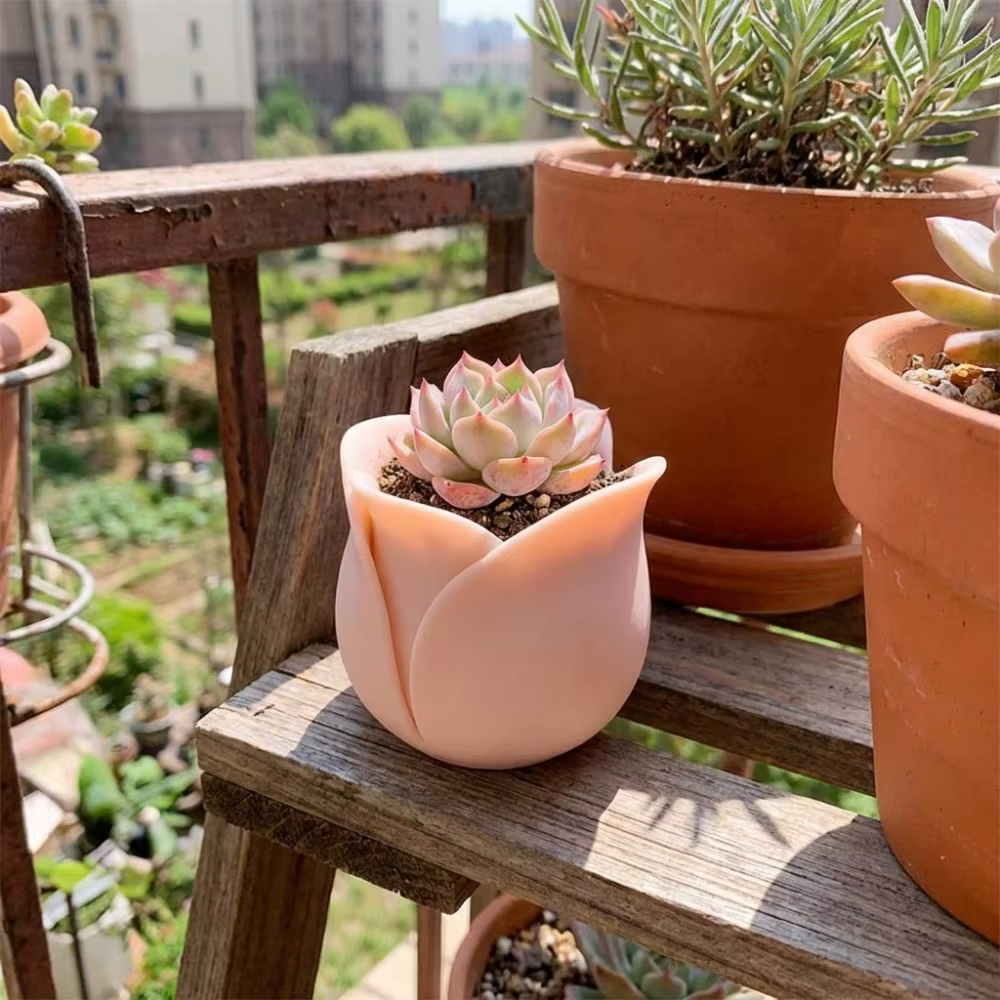 Ornement de bureau, mini pots en plastique en forme de rose